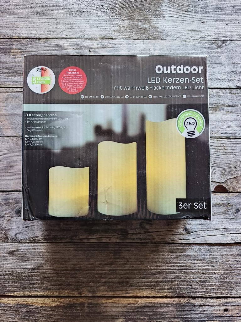 Ensemble de bougies LED (3 pièces) - Nouveau - Avec minuteri, Neuf, Lampadaire, Batterie, Synthétique