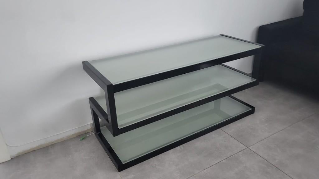 meuble TV design verre/acier, Maison & Meubles, Design/moderne, Verre, Moins de 100 cm, Comme neuf