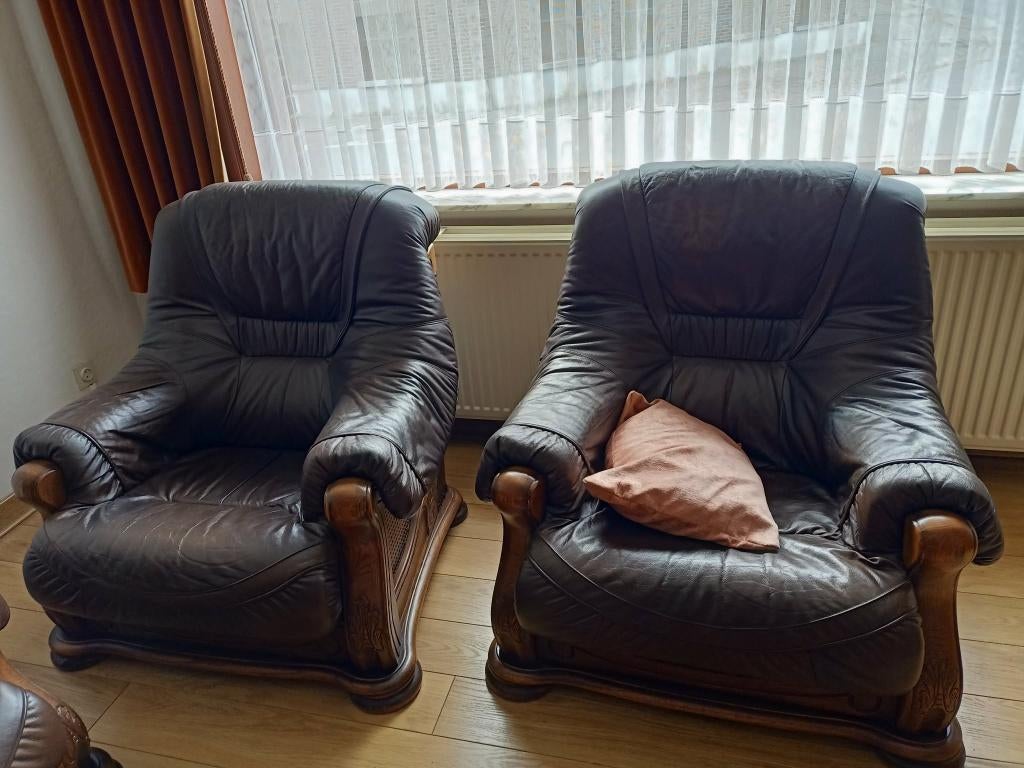 Leren salon, Huis en Inrichting, Ophalen, Gebruikt, Driepersoons, 75 tot 100 cm