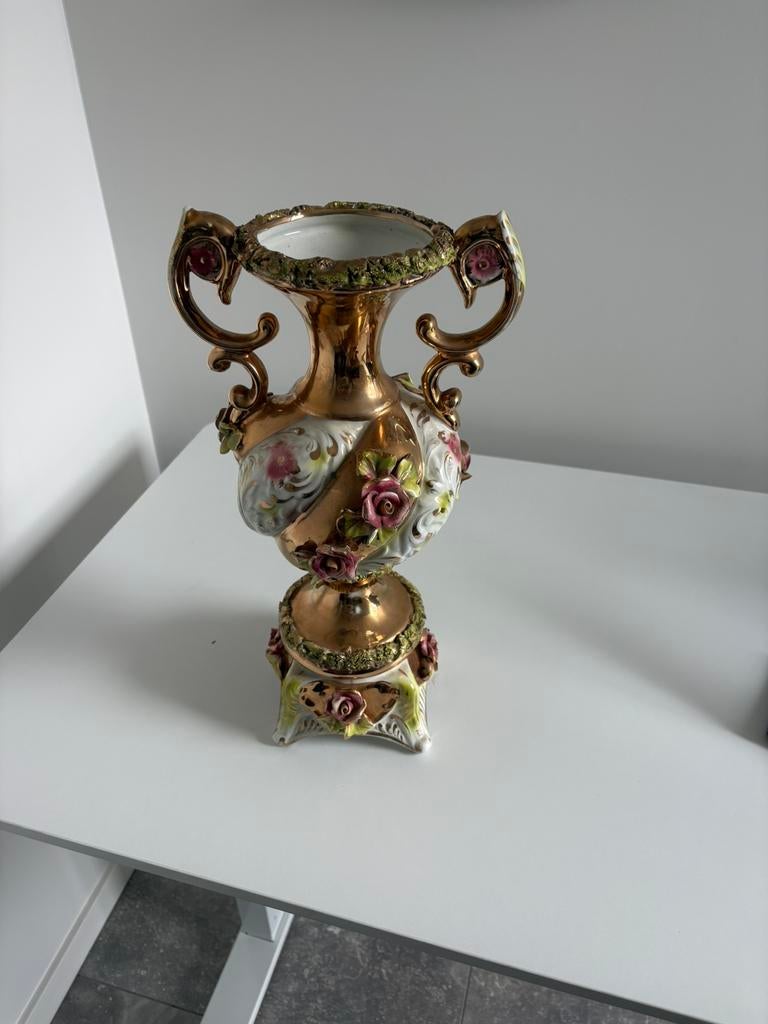 Antieke Capodimonte Stijl Vaas - Verguld Porselein, Antiek en Kunst, Ophalen