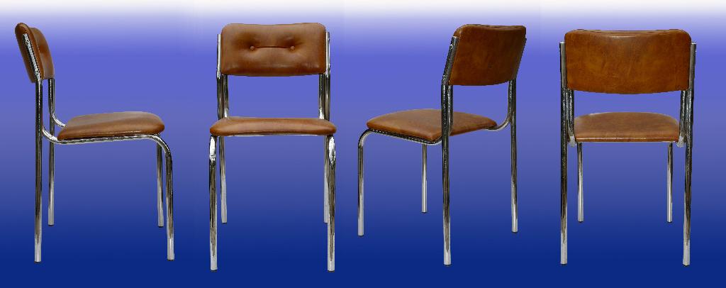 4 metalen stoelen met lederen zitting en rugleuning, Huis en Inrichting, Ophalen, Gebruikt, Overige kleuren, Modern klassiek