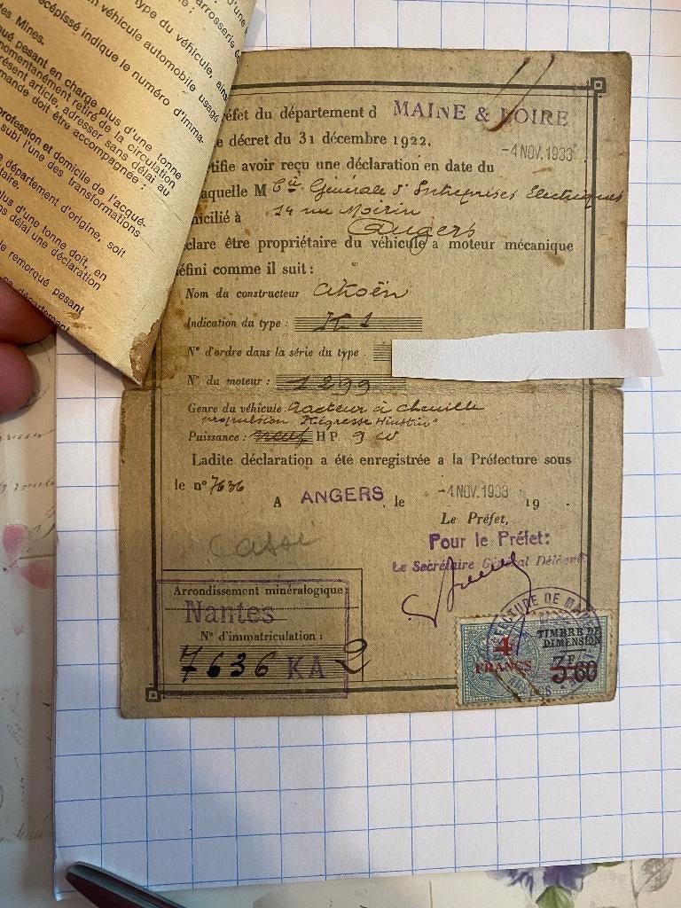 Carte Grissen de la Citroën K1 oldtimer d'avant-guerre, Enlèvement ou Envoi