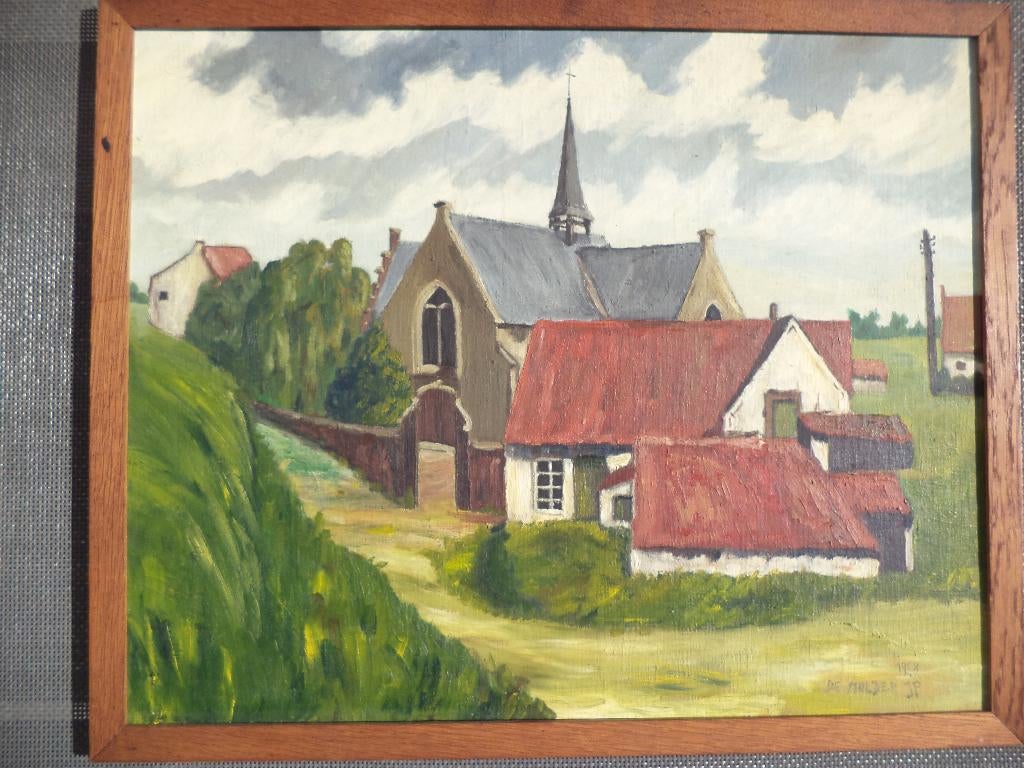 1968 olieverf schilderij Kerk van Vlassenbroek De Mulder JP, Antiquités & Art, Enlèvement