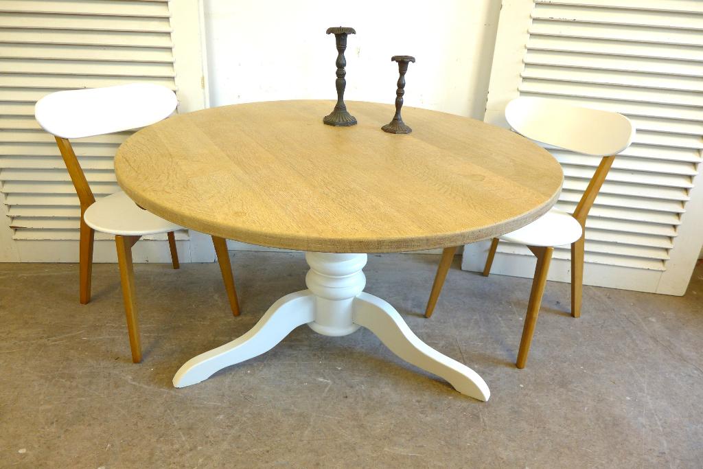 Belle table à manger ronde rustique blanche en chêne 120 cm, Maison & Meubles, Tables | Tables à manger, Comme neuf, 100 à 150 cm