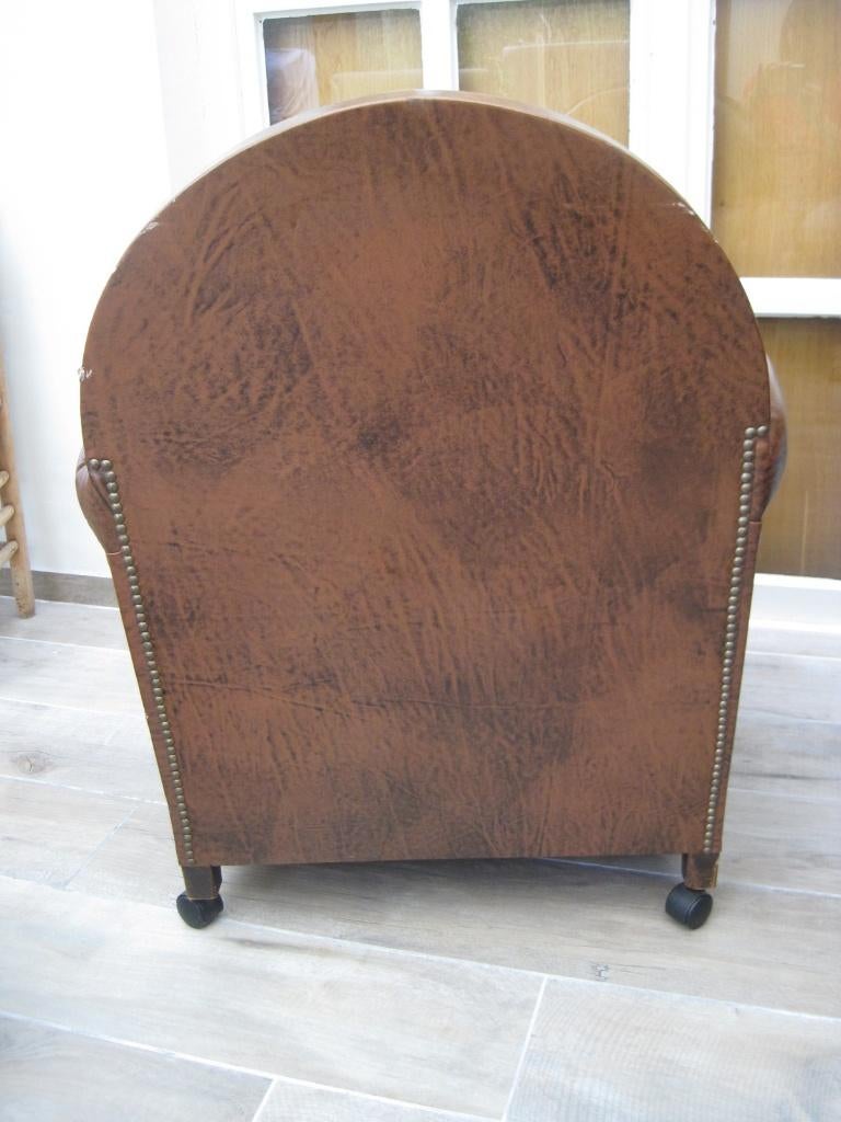 clubzetel in bruin leder, Huis en Inrichting, Ophalen, Gebruikt, Eenpersoons, Art deco