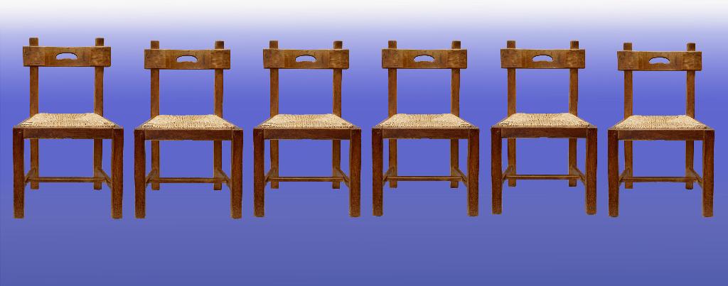 six chaises en chêne massif avec sièges en osier., Maison & Meubles, Autres couleurs, Enlèvement, Bois, Klassiek massief.