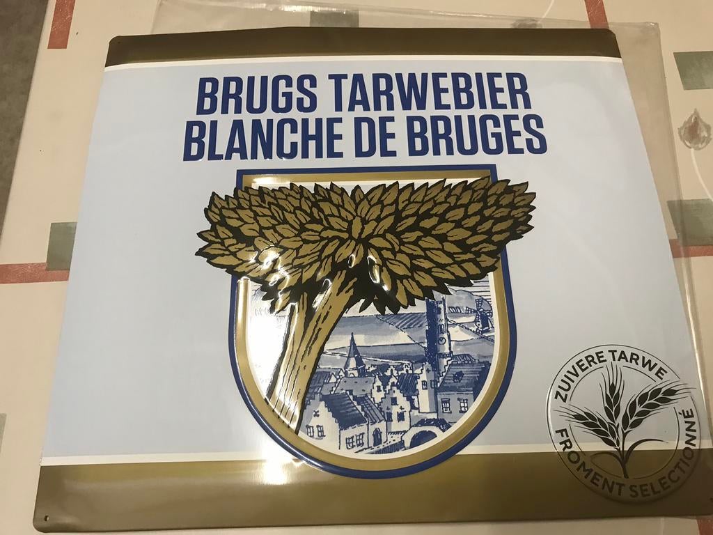 Panneau publicitaire en métal pour la bière de blé de Bruges, Collections, Marques de bière, Comme neuf, Panneau, Plaque ou Plaquette publicitaire