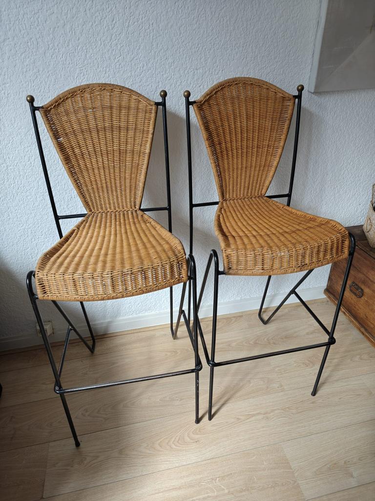 Paire de Chaises Hautes en Osier - Pieds en Metal 1,15m, Maison & Meubles, Enlèvement ou Envoi, Comme neuf, Métal