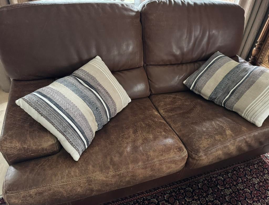 Lederen bruin-cognac  salon, Maison & Meubles, Enlèvement, Utilisé