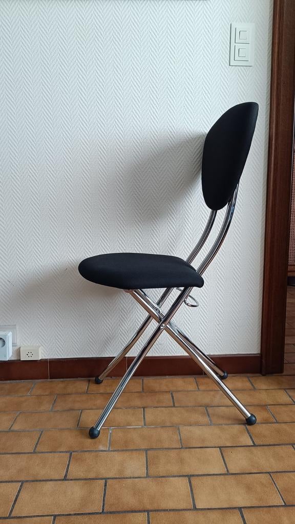 Ensemble de 6 chaises pliantes design — chrome et tissu noir, Maison & Meubles, Enlèvement, Tissus