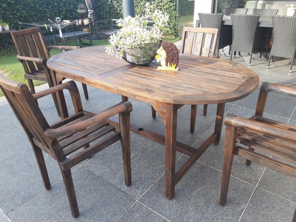 Mooie houten  tuinset / tuintafel met stoelen, Ophalen, Tuinset