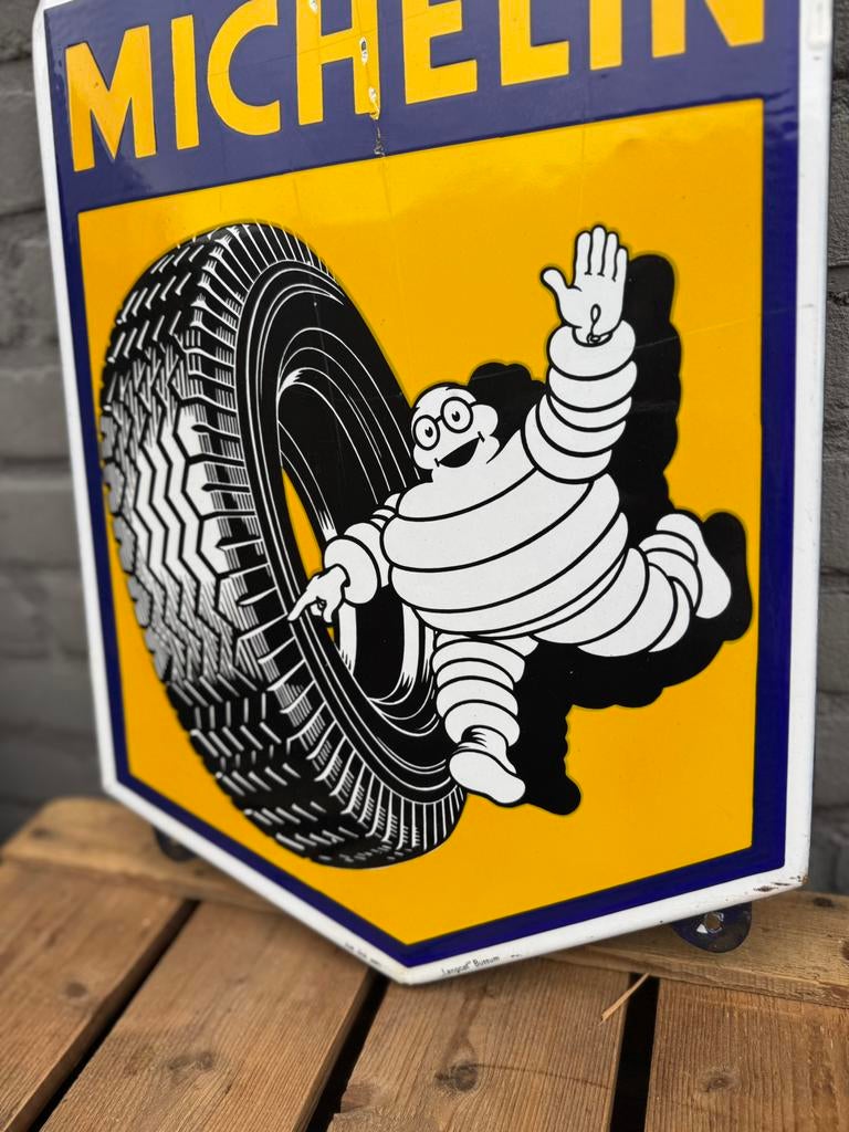 Panneau d'affichage en émail MICHELIN, Collections, Marques & Objets publicitaires, Enlèvement ou Envoi, Utilisé, Panneau publicitaire