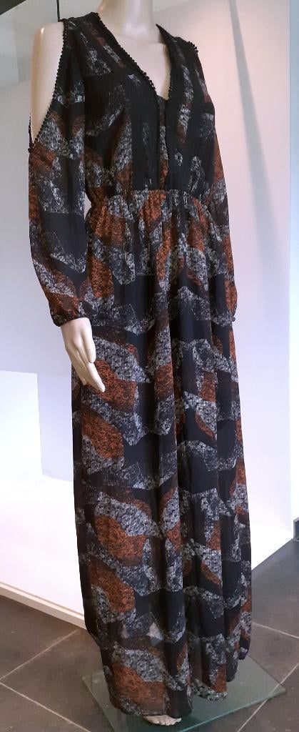 Lange jurk met blote schouders zwart bruin kaftan boho H&M, Kleding | Dames, Jurken, Zwart, Nieuw, Ophalen of Verzenden, Maat 34 (XS) of kleiner
