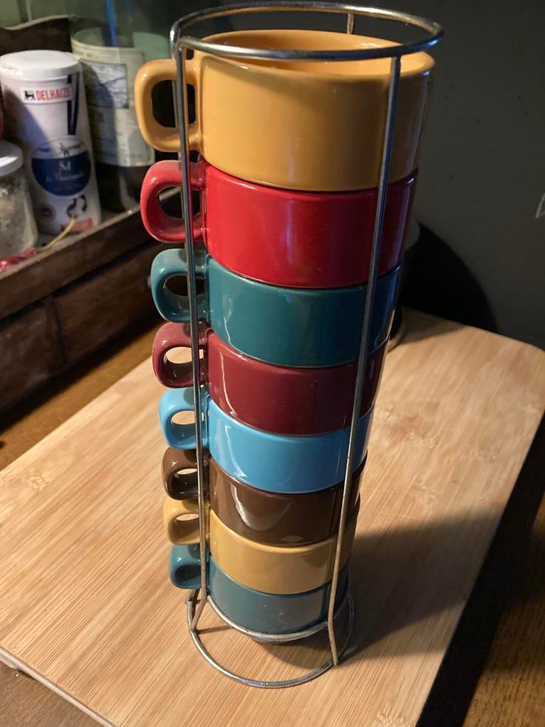 8 tasses espresso et support, Enlèvement, Comme neuf