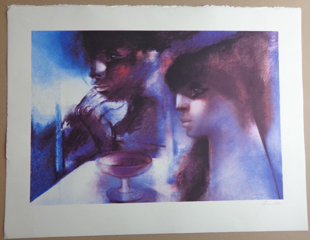 ROGER SOMVILLE / APERO TIME / KLEURZEEFDRUK / 60x79cm / SIG, Antiquités & Art, Enlèvement ou Envoi