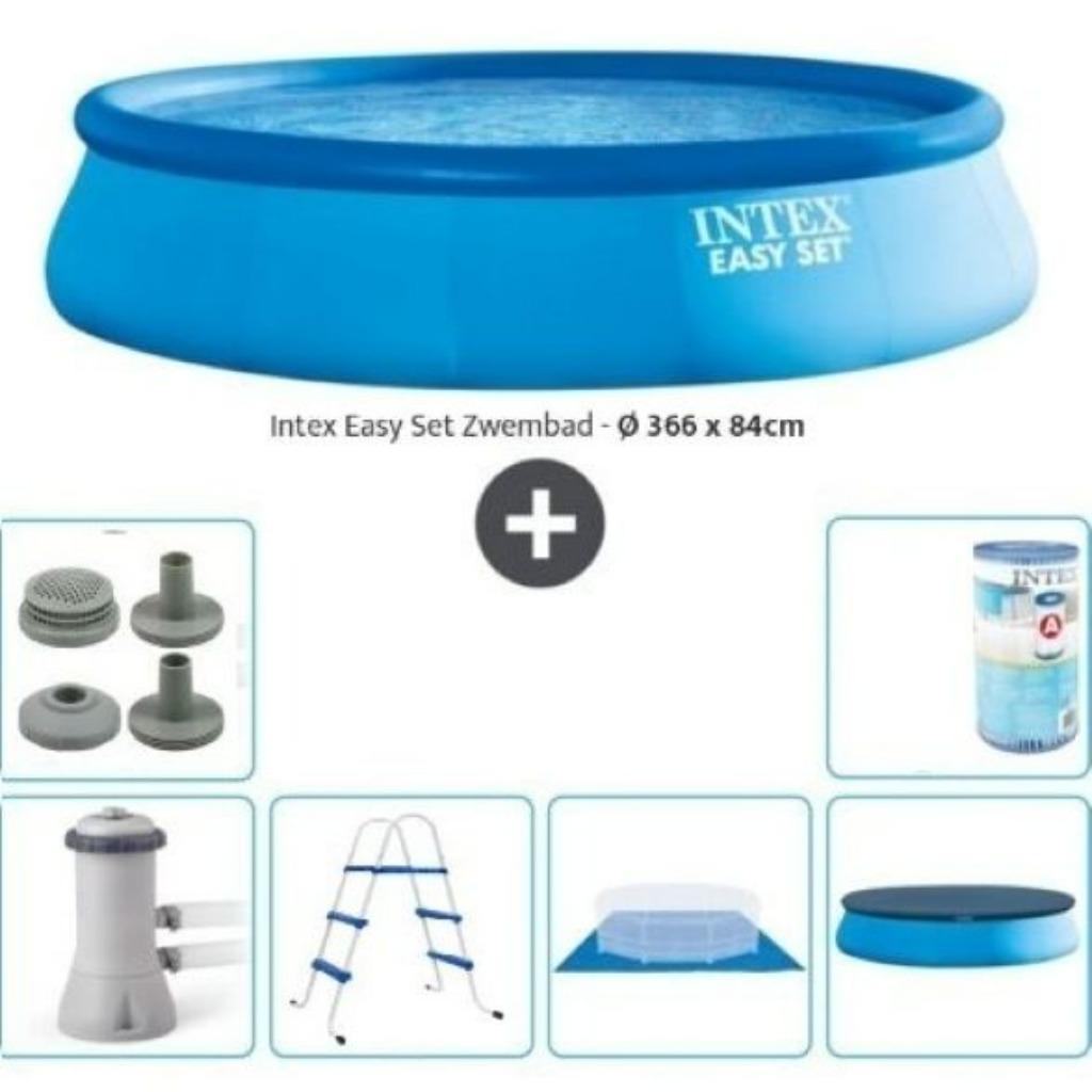 intex easy set 366 x 84 cm, Ophalen, 80 tot 120 cm, Rond, Opzetzwembad