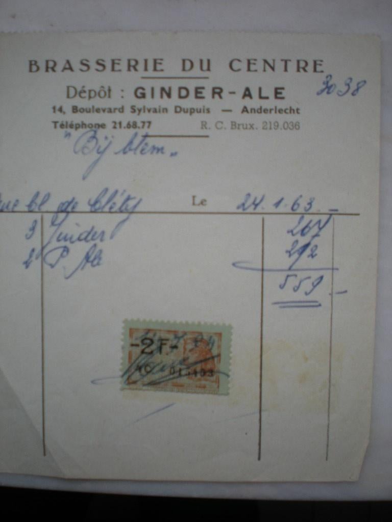 Brasserie du Centre - Ginder-ale - Anderlecht, Ophalen of Verzenden, Gebruikt
