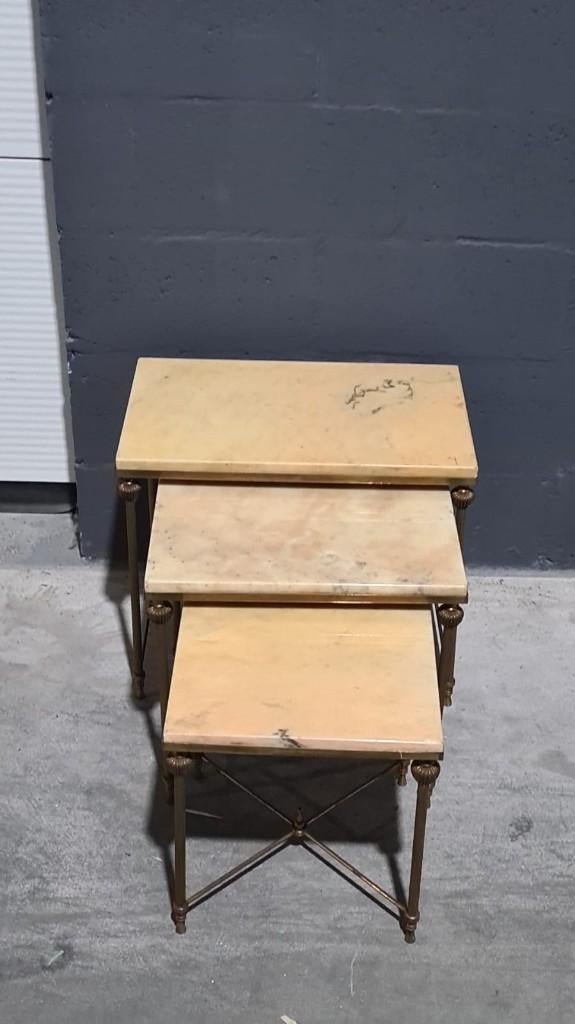 Table d'appoint, gigognes, mimiset, laiton onyx, lot de 3, Maison & Meubles, Enlèvement, Utilisé, Rectangulaire