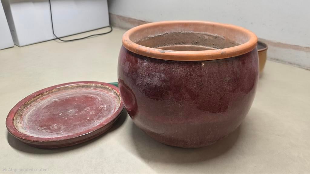grand pot de fleurs en céramique avec soucoupe — Ø 50 cm/hau, Enlèvement, Rond, Terracotta