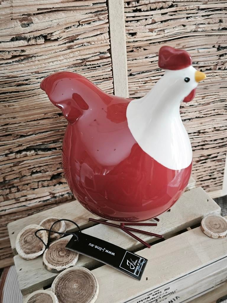 J Line - Poule Céramique Pattes Métal Blanc Bordeaux, Maison & Meubles, Accessoires pour la Maison | Autre, Neuf, Enlèvement ou Envoi