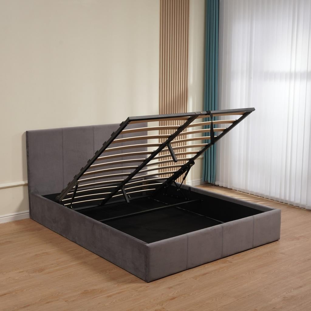 Lit coffre 160x200 Velours Gris – Design Moderne & Rangement, Maison & Meubles, Enlèvement ou Envoi, Gris