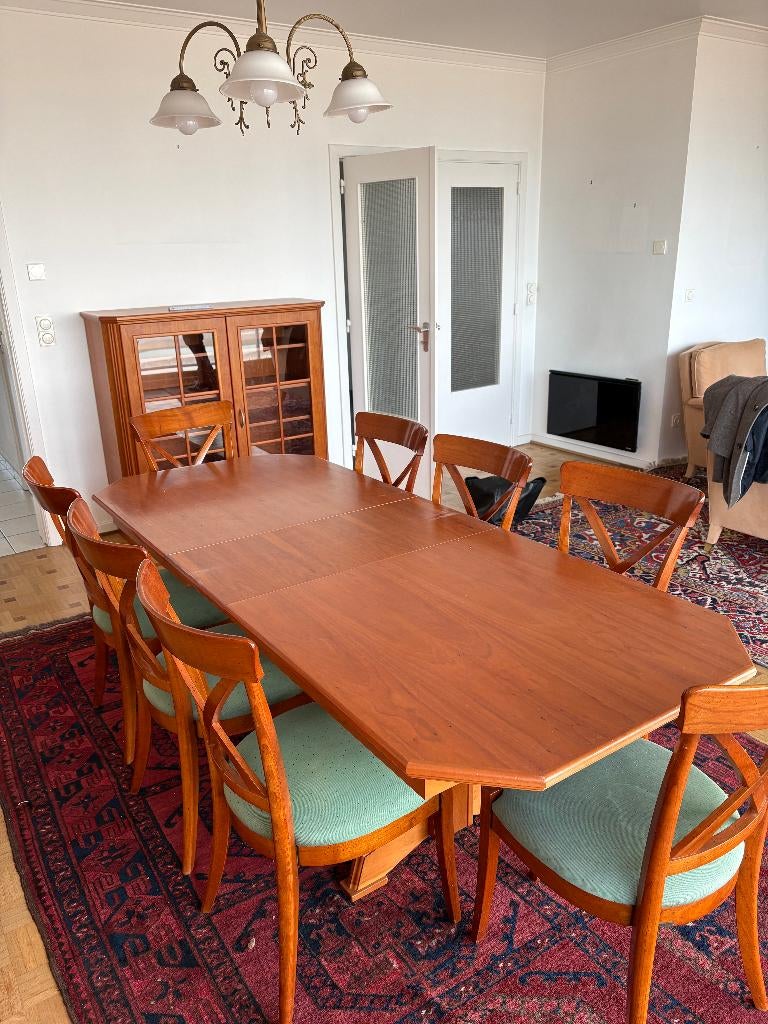 massieve eetkamertafel + 8 stoelen, Comme neuf, Enlèvement, 50 à 100 cm, Ovale