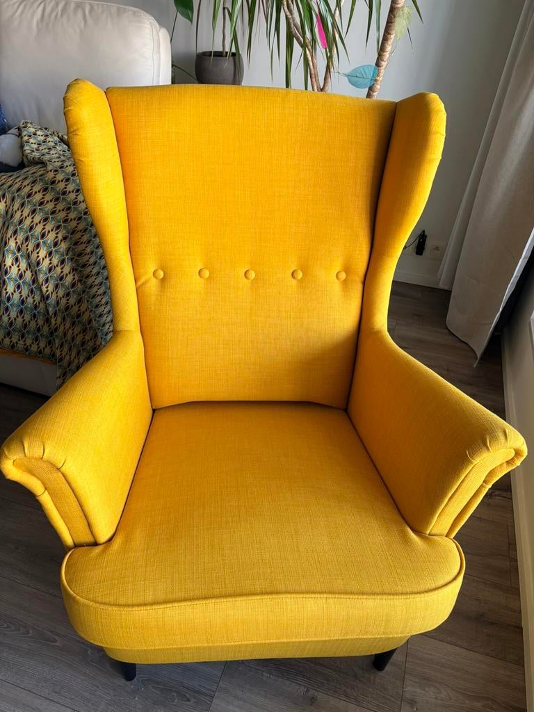 Fauteuil ikea strandmon skiftebo jaune, Maison & Meubles, Fauteuils, Comme neuf, Enlèvement