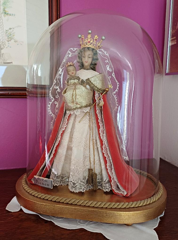 Cloche/globe en verre avec cire Maria OLV Tienen, Antiquités & Art, Enlèvement