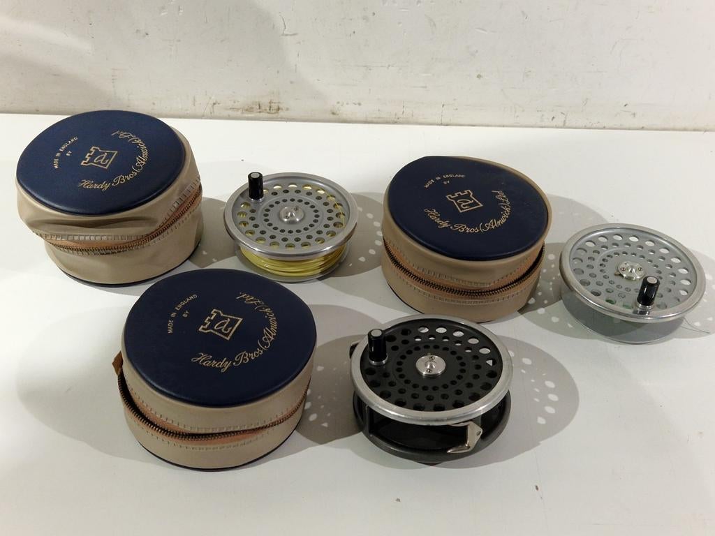 Hardy Marquis Salmon No. 1 with 2 spare spools , 3 reel pouc, Ophalen of Verzenden, Gebruikt