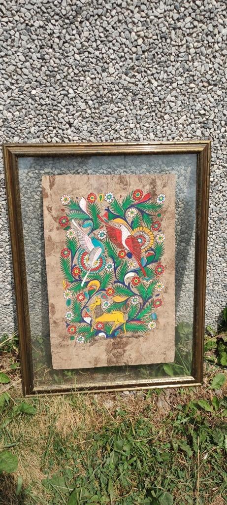 peinture colorée sur papier sous verre faune & flore, Antiquités & Art, Enlèvement ou Envoi