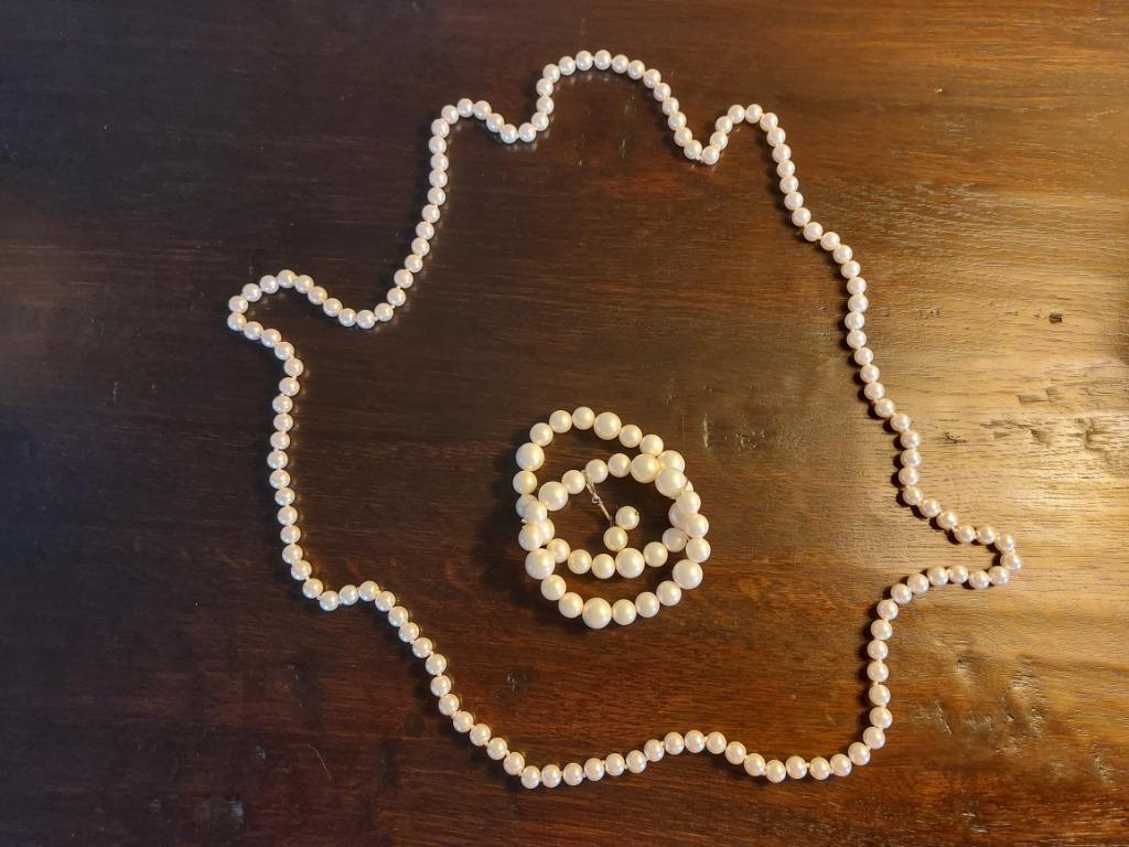 Halsnoer en armband uit imitatie parels, Ophalen of Verzenden, Zo goed als nieuw, Wit, Overige materialen