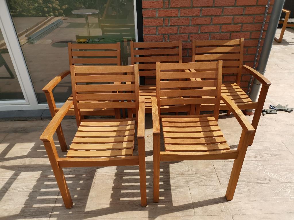 5 Chaises en teck, Maison & Meubles, Chaises, Enlèvement, Comme neuf