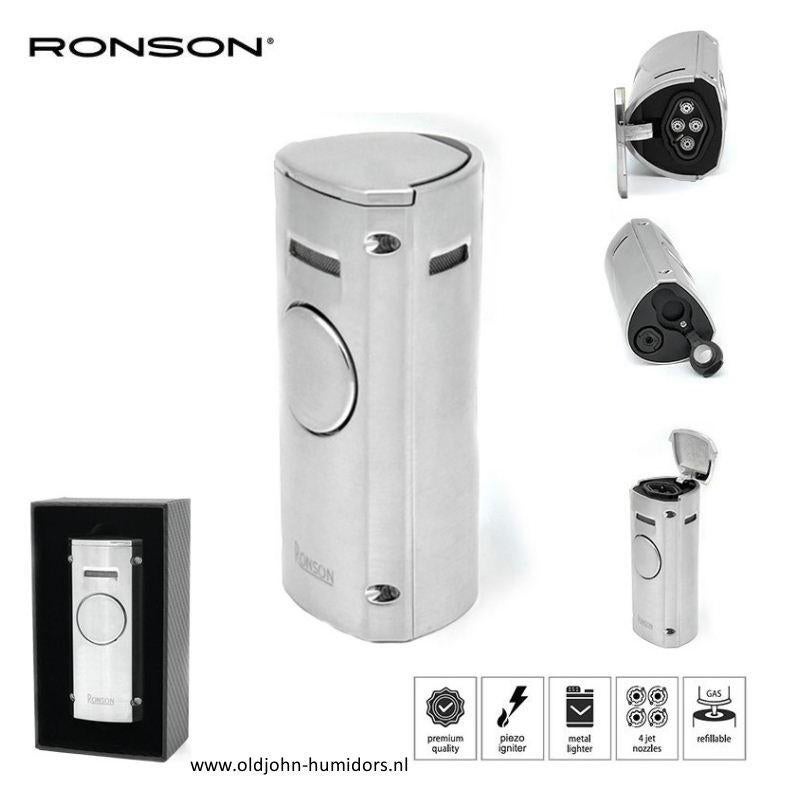 RONSON VOLCANO AANSTEKER 4 X JETFLAME BOOR CHROME SATIN  ro3, Verzenden, Nieuw, Aansteker