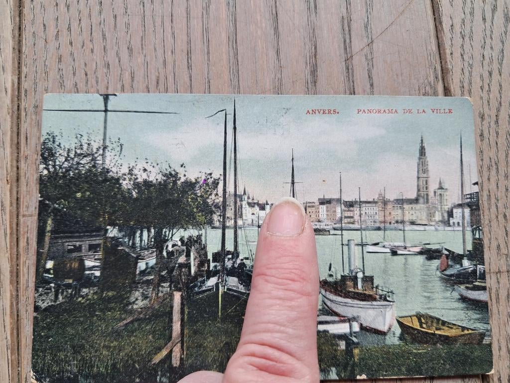 Oude beschreven pk met oude postzegel : Panorama Antwerpen, Ophalen of Verzenden, Antwerpen