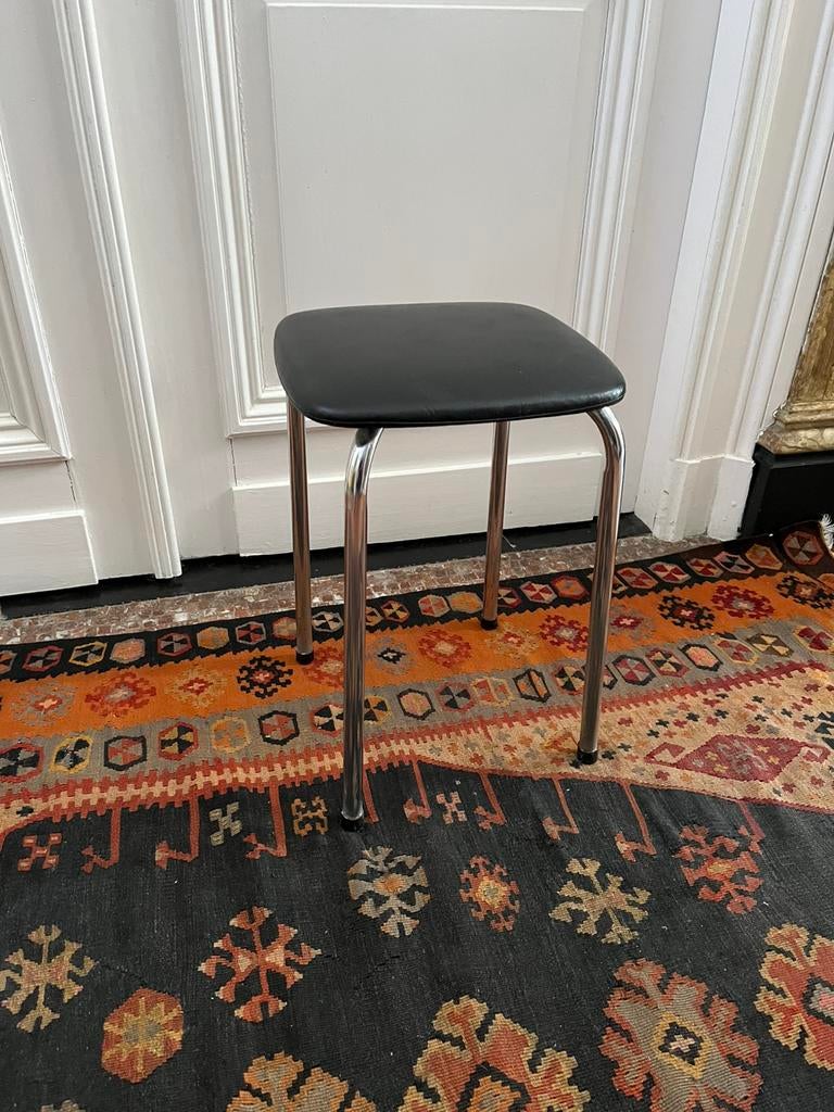 VINTAGE RETRO KRUK KRUKJE CHROOM ZWARTE ZIT, Ophalen of Verzenden