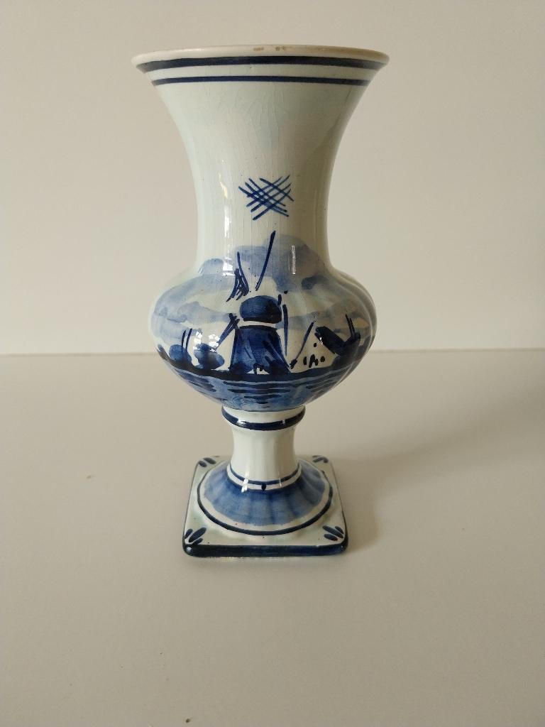 Vintage Delfts blauw vaasje met stempel hoogte 14cm, Antiek en Kunst, Ophalen of Verzenden