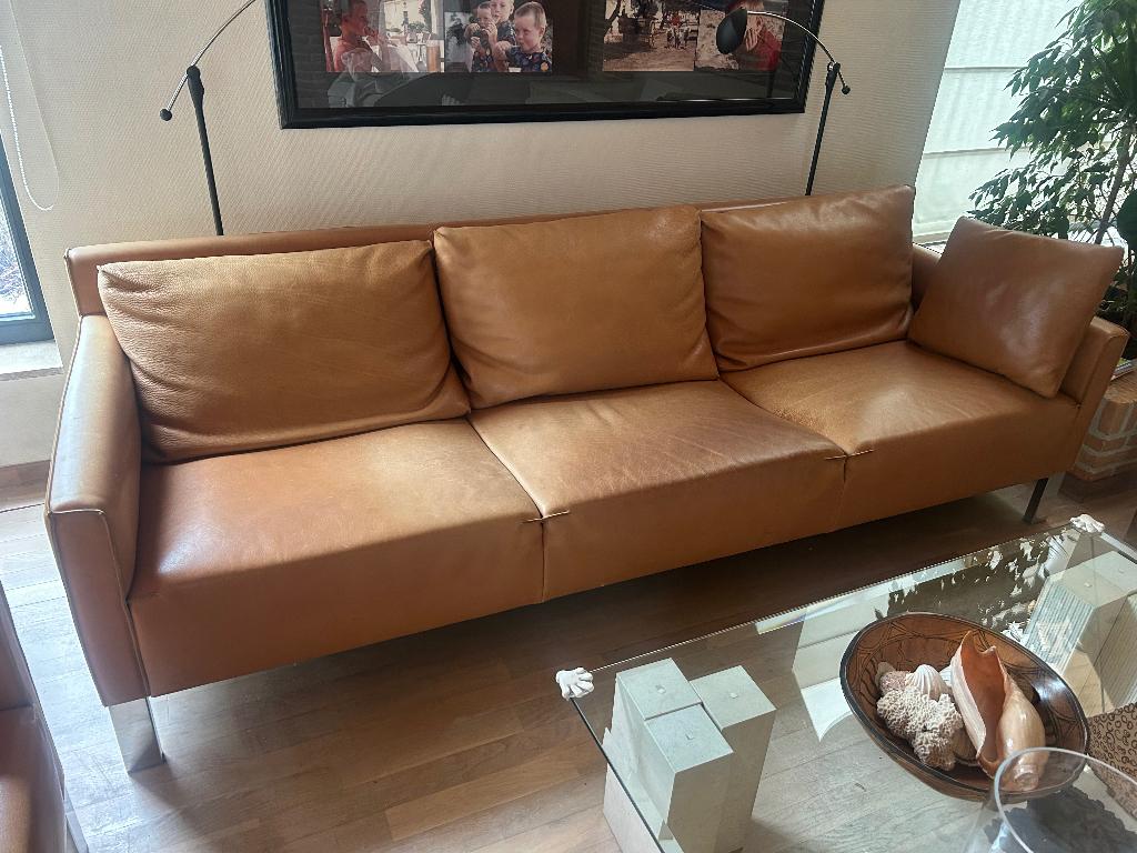 Cognackleurige canapé in topleder van merk Durlet, 75 à 100 cm, Banc droit, Enlèvement, Utilisé