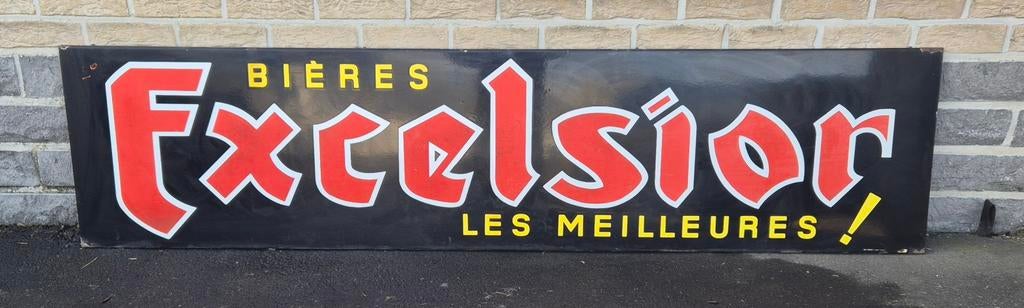 Superbe et rare plaque émaillée Excelsior 197x48cm, Collections