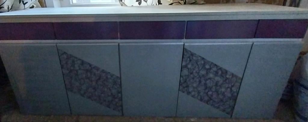 Meuble buffet gris et mauve, Maison & Meubles, Avec tiroir(s), 200 cm ou plus, Synthétique, Enlèvement