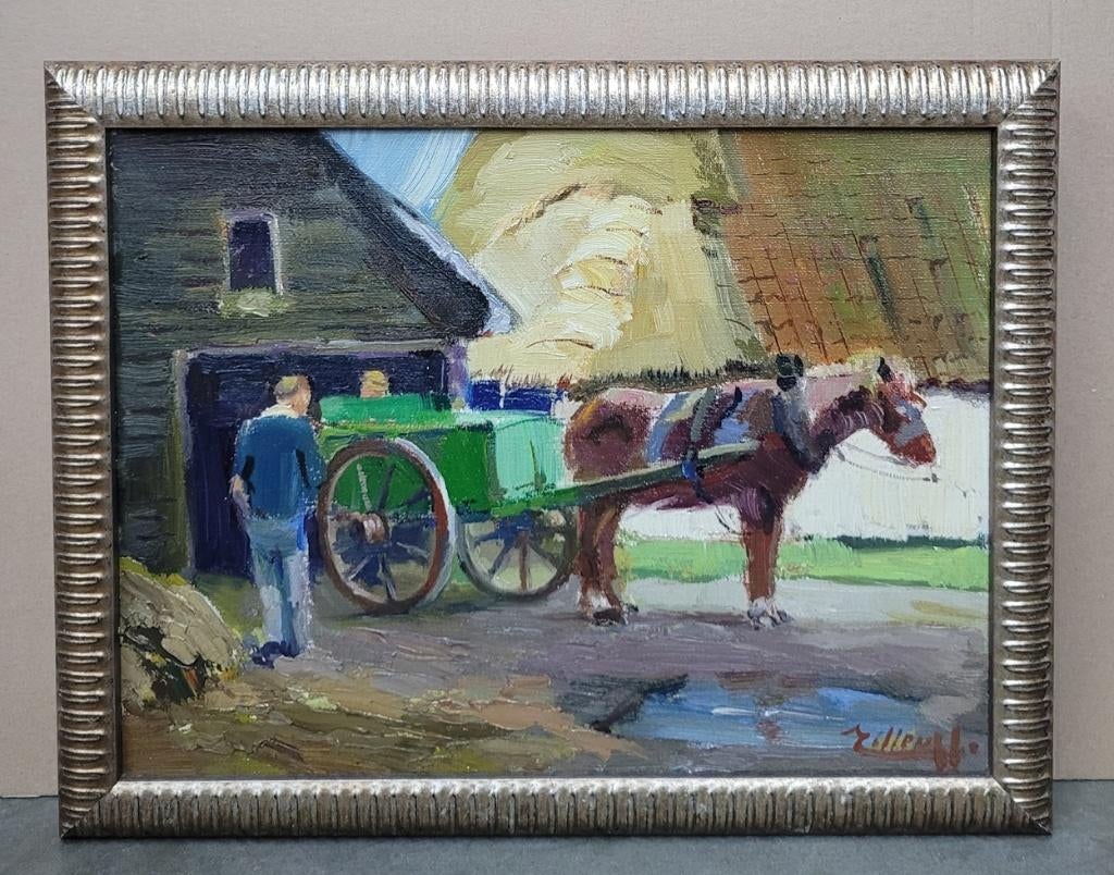 Joseph TILLEUX, paard en kar, Antiek en Kunst, Kunst | Schilderijen | Klassiek, Ophalen of Verzenden