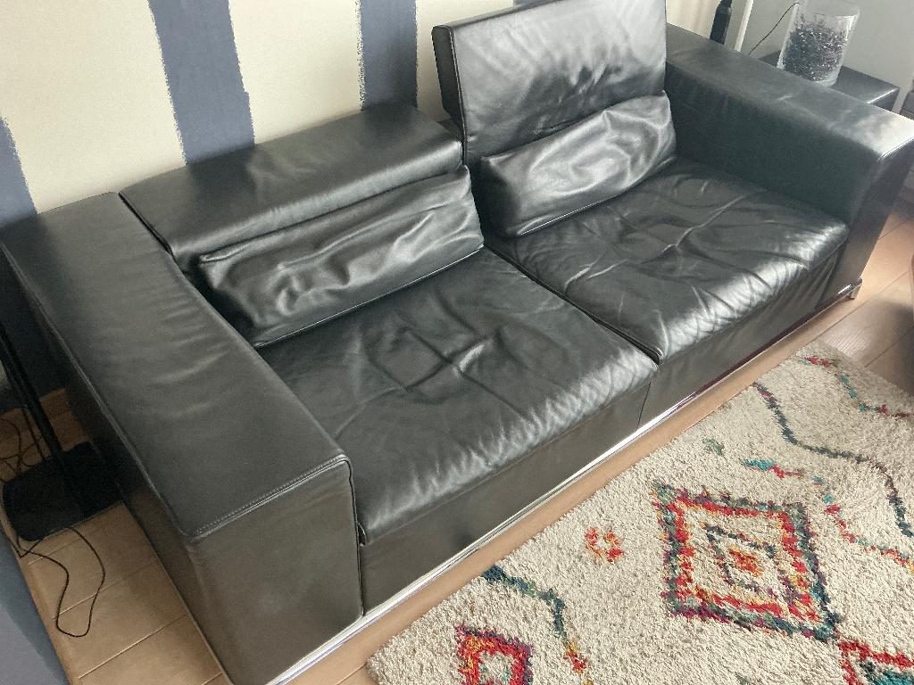 Zetel De Sede zwart leder, Huis en Inrichting, Ophalen, Gebruikt, Driepersoons, 75 tot 100 cm