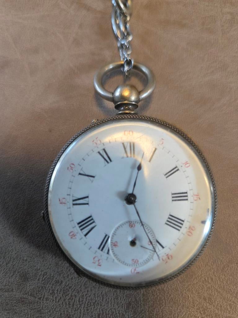 Oud zakhorloge, Zakhorloge, 1900 tot 1930, Met ketting, Zilver