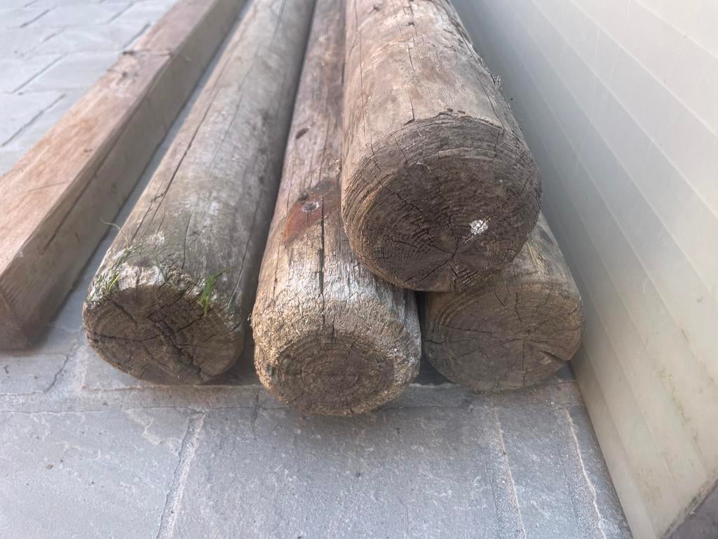 4 geïmpregneerde houten palen 2,70x10, Tuin en Terras, Palen, Balken en Planken, Ophalen, Gebruikt, 250 cm of meer, Palen