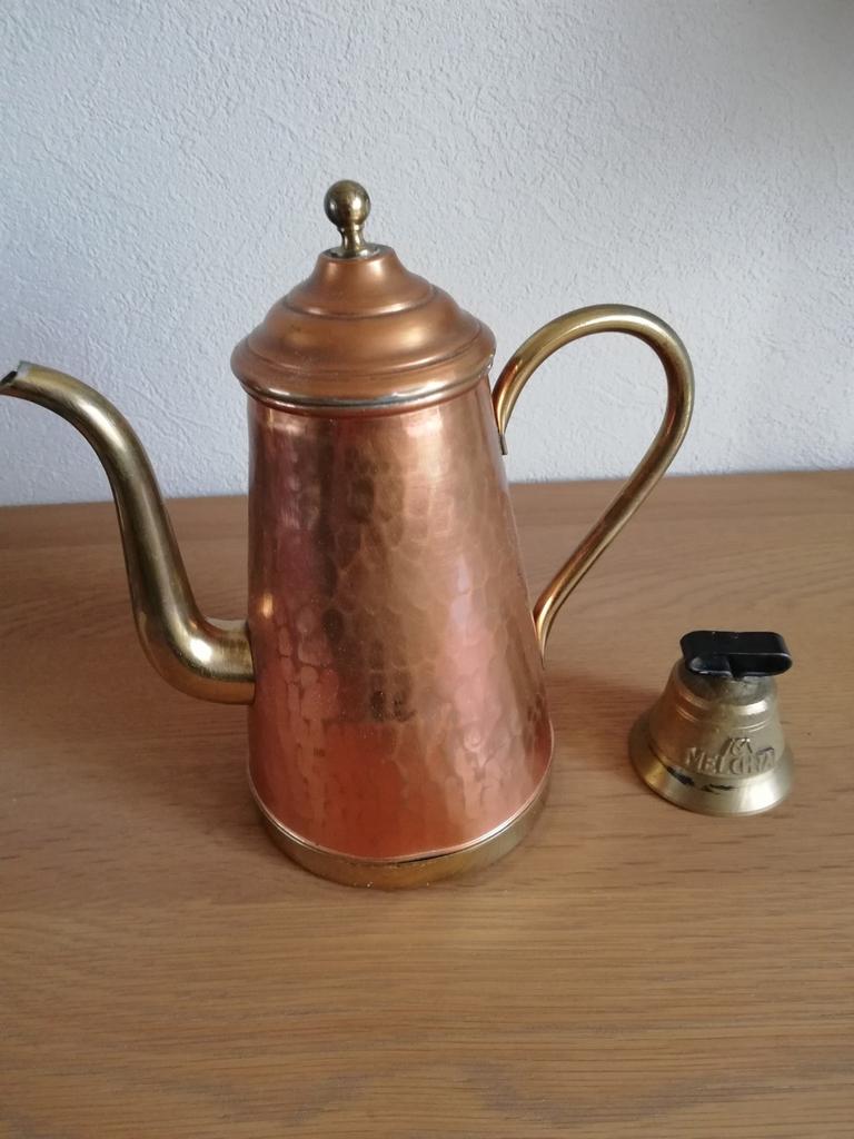 koffiekan en bel in koper, Antiek en Kunst, Antiek | Brons en Koper, Ophalen, Koper