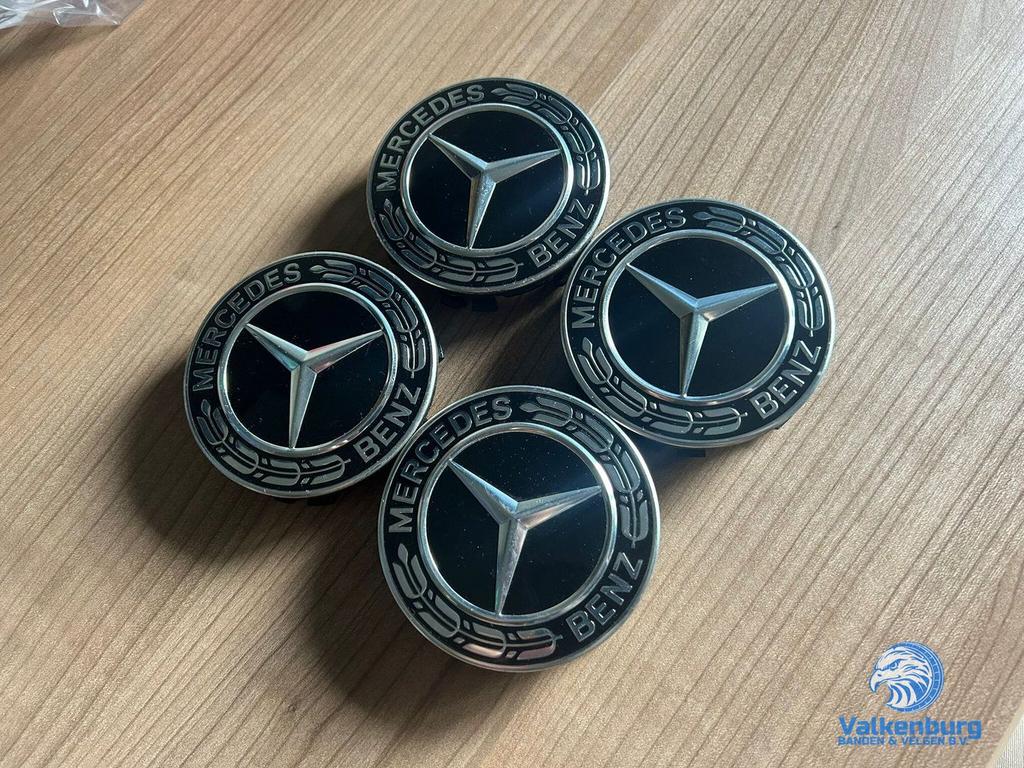 ORIGINELE Mercedes Benz naafkap naafdop set zwart chroom, Auto diversen, Wieldoppen, Gebruikt, -, -, Ophalen of Verzenden