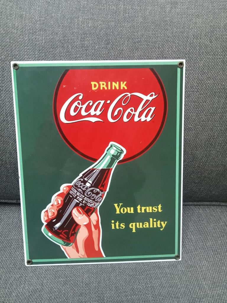 Emaille coca cola reclamebord, Ophalen, Reclamebord