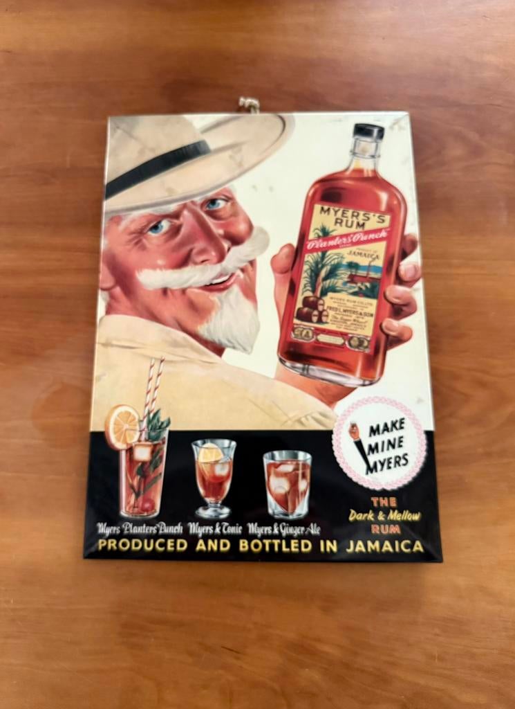 Panneau publicitaire en glacoid MYER'S RUM, Collections, Marques & Objets publicitaires, Utilisé, Panneau publicitaire, Enlèvement ou Envoi