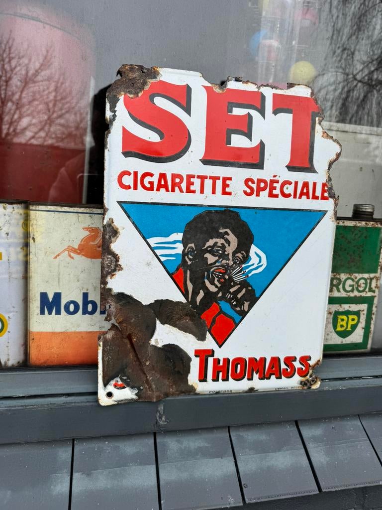 SET emaille reclamebord, Ophalen of Verzenden, Gebruikt, Reclamebord