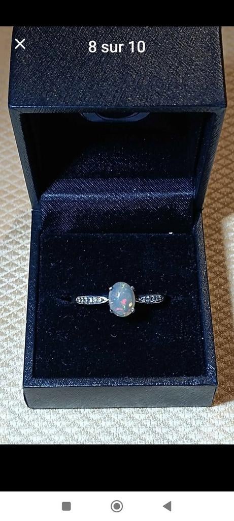 Bague en argent massif plaqué or avec opale et certification, Neuf, Argent, Jaune, 20 ou plus grands