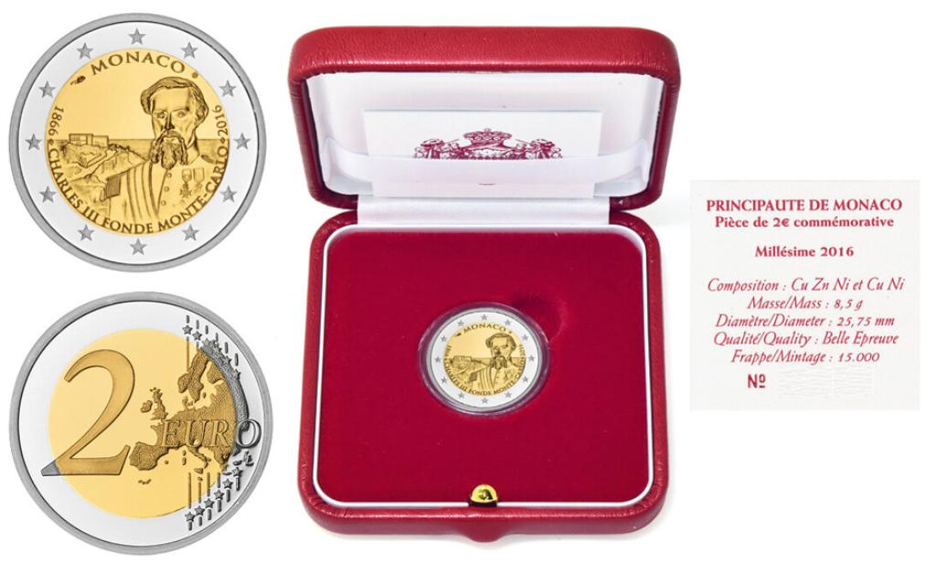 2 euros Monaco 2016 Monte Carlo PP en étui, Timbres & Monnaies, Monnaies | Europe | Monnaies euro, Enlèvement, Monaco, 2 euros